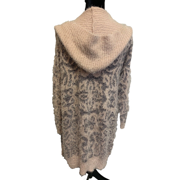 Joh Hoodie Sweater Womens S / M Open Front Long Soft Fuzzy Pink Pattern Cardigan - Picture 11 of 16